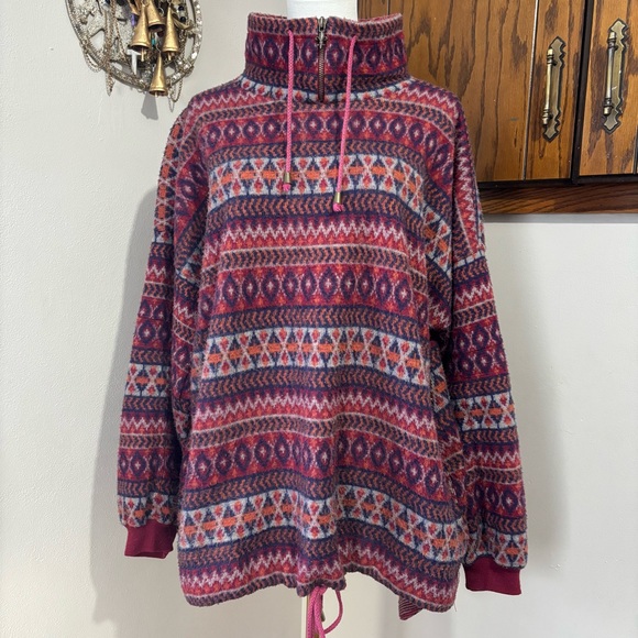 Jason Maxwell Vtg Fleece Aztec Geometric Mock Neck Sweatshirt Size Medium Korea - Picture 3 of 9